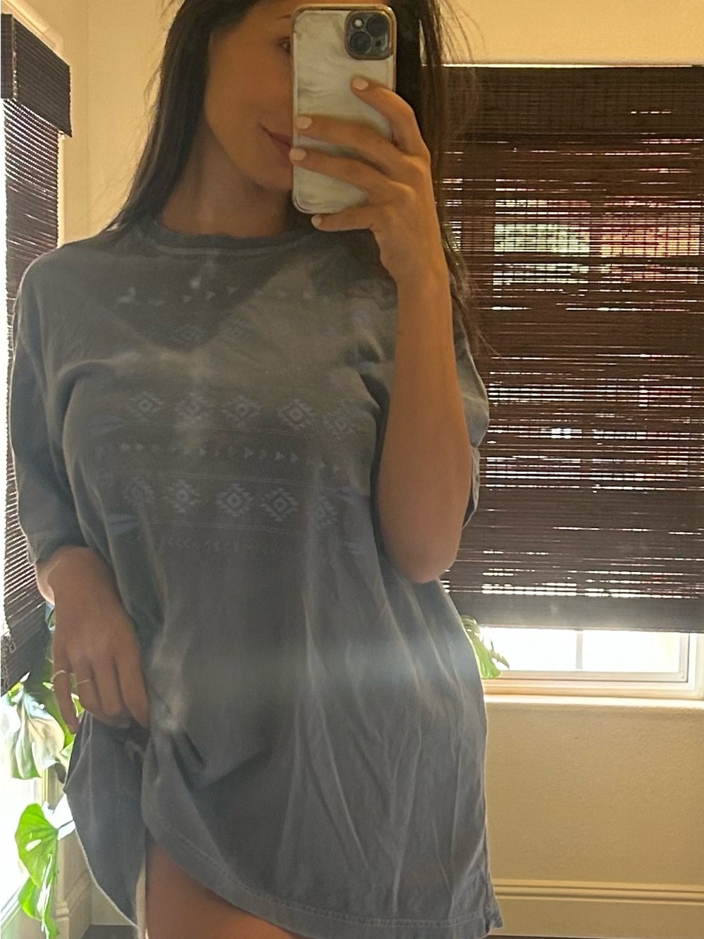 100% cotton Northwest Washed Slate Blue Short Sleeve Tee with Subtle Pattern